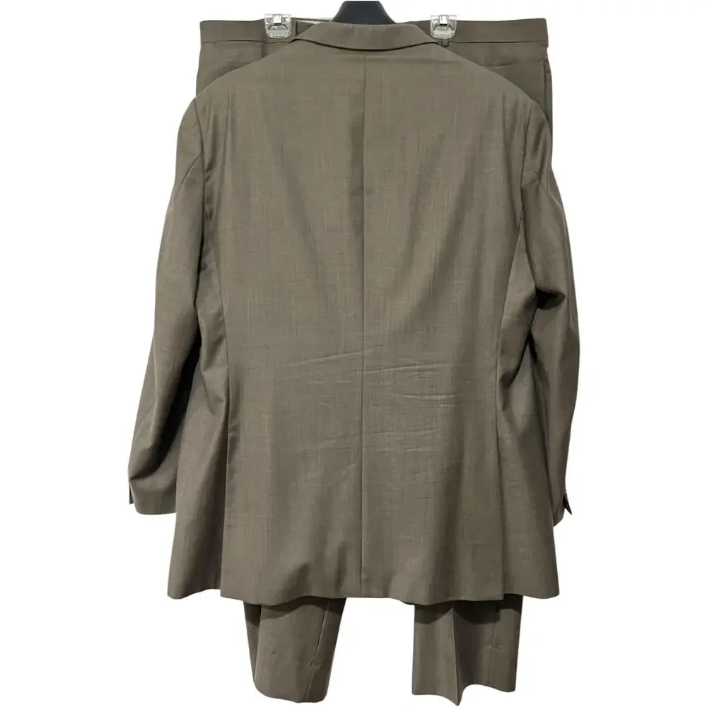 Tommy Hilfiger 3 Piece Suit Mens XL 52 Brown/Taupe Wool Vest Pants Formal